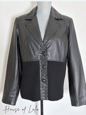 Soft Leather Jacket Cropped Black Knit Panel Blazer Medium. Rafinella